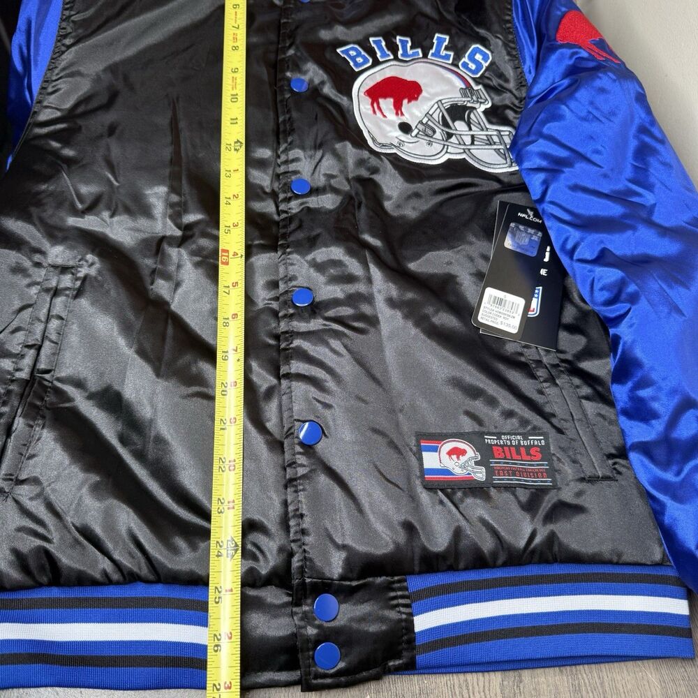 Buffalo Bills Satin Bomber Jacket Mens Small Blue Black Retro Varsity Snap Front - Picture 8 of 10